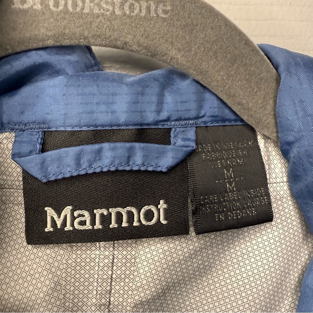 Marmot Men's Blue Hooded Rain Wind Outdoor Jacket Size Medium GUC - Picture 5 of 9